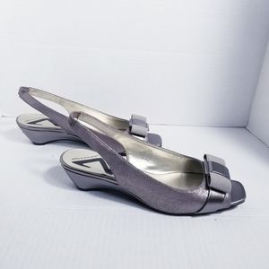 ANNE KLEIN SPORT SLINGBACK OPEN TOE DARK SILVERISH BROWN SANDAL SIZE 6.5